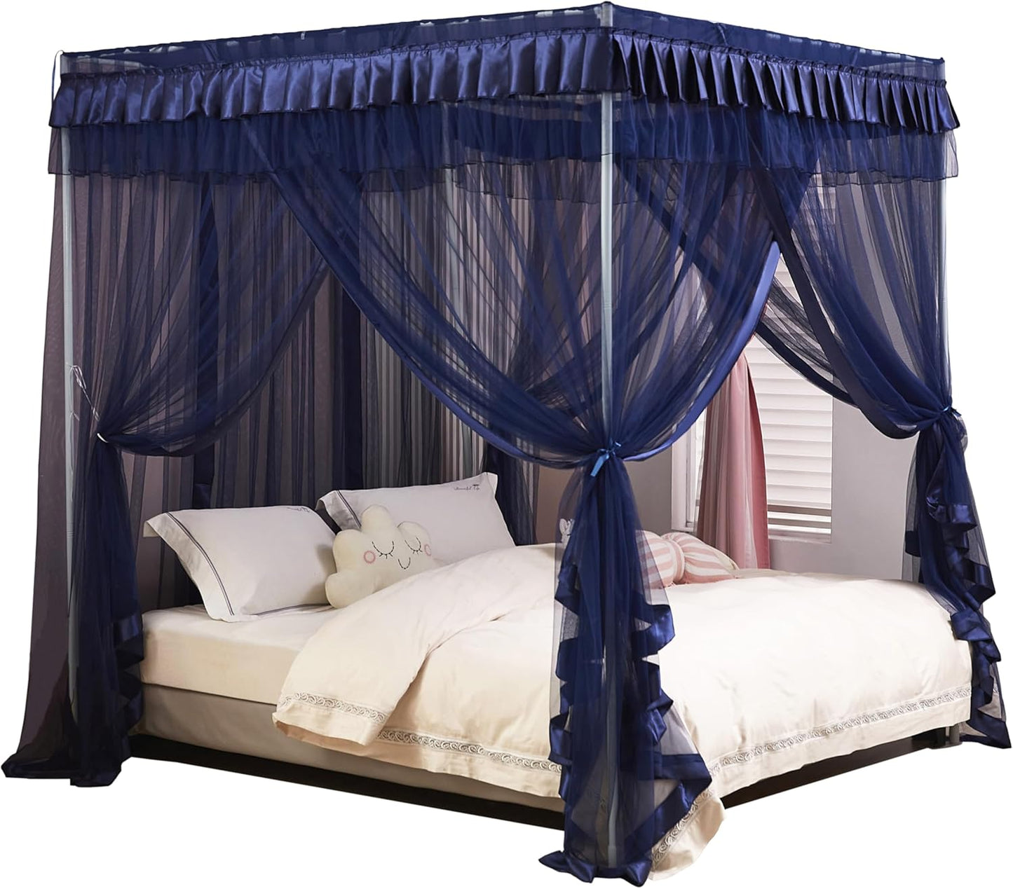 Mengersi Rainbow Canopy Bed Curtains with Lights - Princess Bed Canopy for Girls - Bed Drapes Netting- Bedroom Decoration Accessories,Full