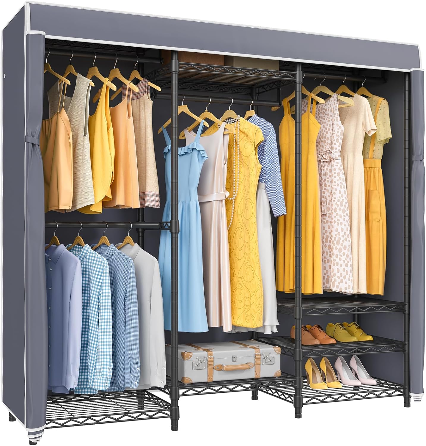 VIPEK V5C Heavy Duty Covered Clothes Rack Portable Bedroom Armoires Rack, Black Metal Clothing Rack with Black Cover, Adjustable Custom Freestanding Closet Wardrobe, Max Load 800LBS