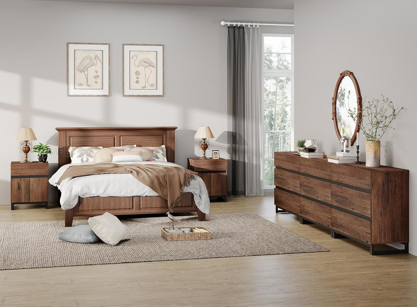 WAMPAT Dresser and Nightstand Set of 3, 63 Inches Dresser with 6 Drawers, 2 Nightstand with Drawer and Cabinet for Bedroom, Bedroom Furniture Set,Brown