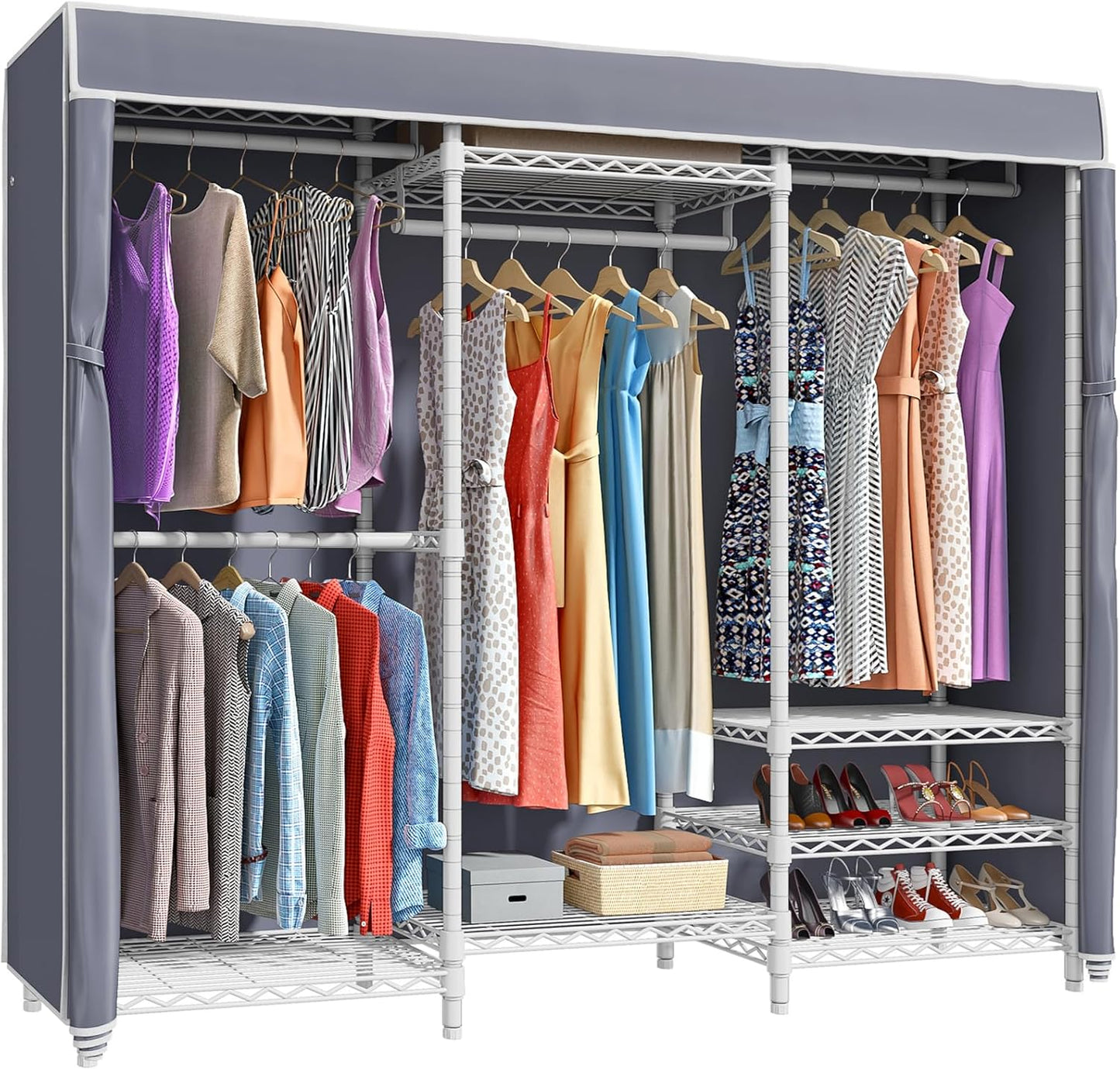 VIPEK V5C Heavy Duty Covered Clothes Rack Portable Bedroom Armoires Rack, Black Metal Clothing Rack with Black Cover, Adjustable Custom Freestanding Closet Wardrobe, Max Load 800LBS