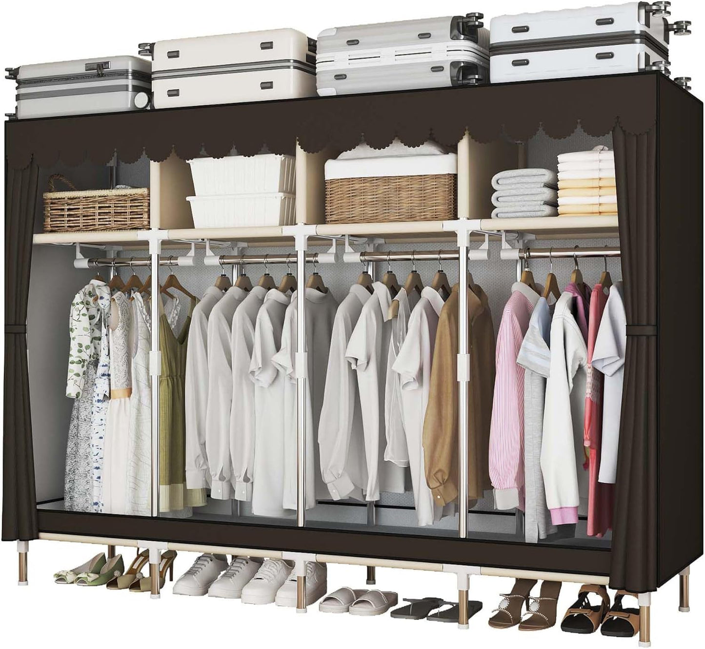 Portable Wardrobe Closet Durable and Easy to Assemble Heavy Duty Clothes Rack with Non-Woven Cover Fabric Best for Bedroom and Easy Storage and Organization (Grey-A)