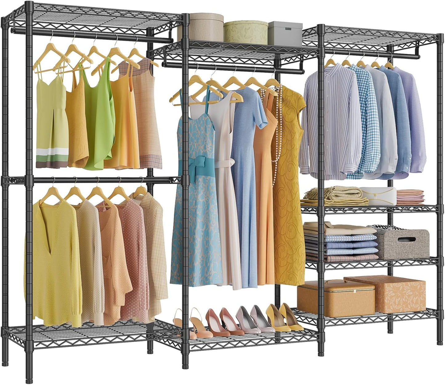 VIPEK V5 Portable Closet Wardrobe Heavy Duty Clothes Rack, Freestanding Clothing Rack with 4 Hang Rods & 8 Shelves, Adjustable Closet Racks, 68.9" L x 15.7" W x 76.4" H, Max Load 890LBS, Black