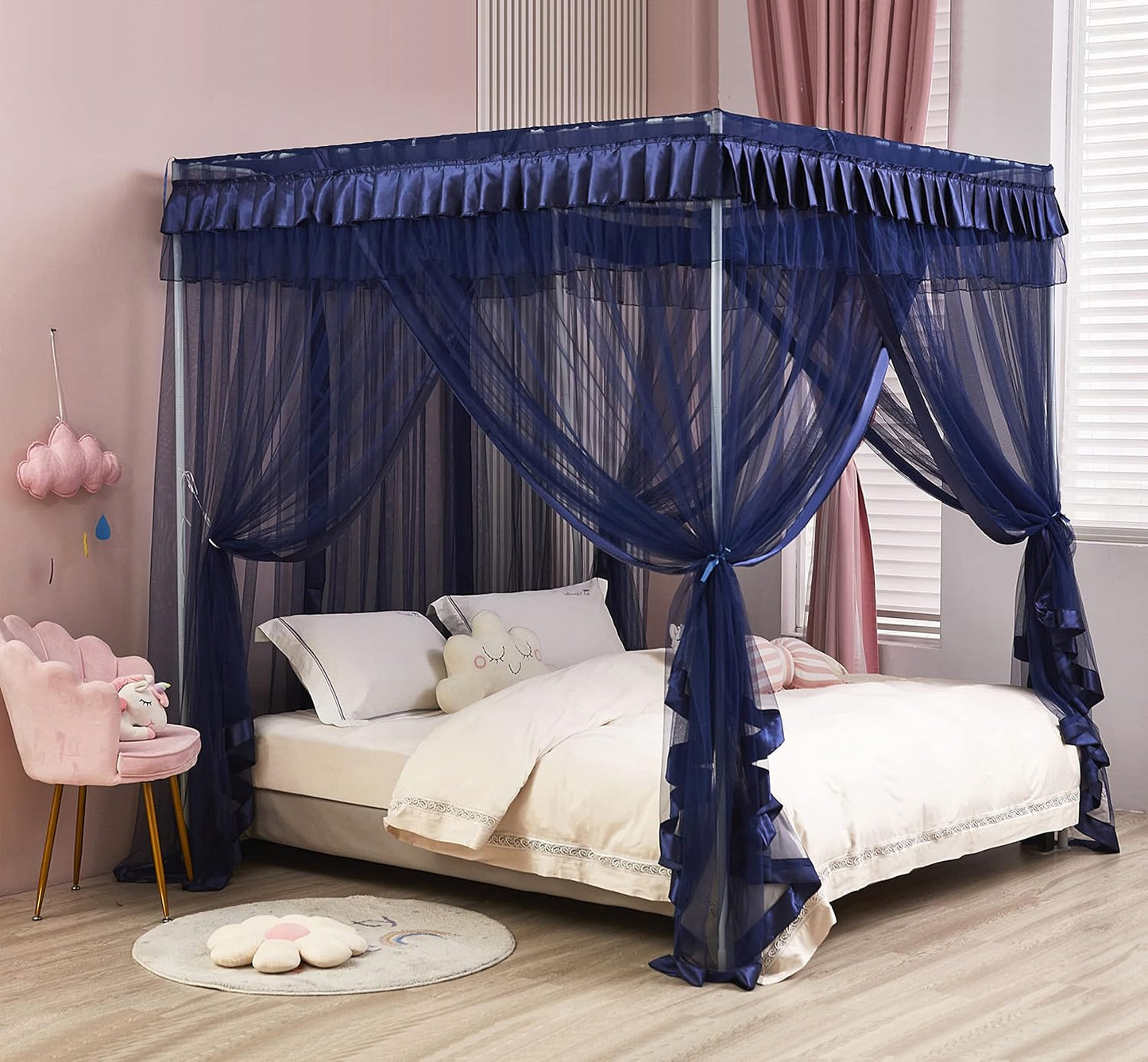 Mengersi Rainbow Canopy Bed Curtains with Lights - Princess Bed Canopy for Girls - Bed Drapes Netting- Bedroom Decoration Accessories,Full