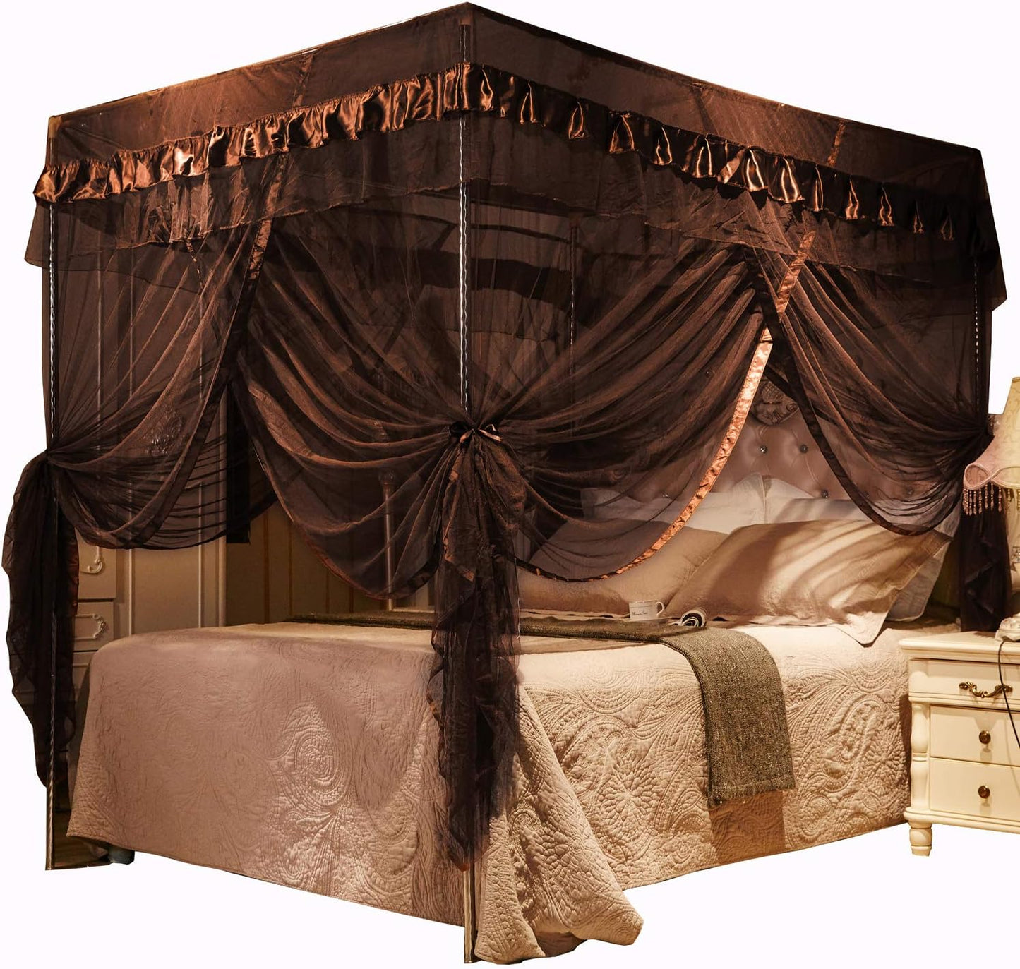 Mengersi Rainbow Canopy Bed Curtains with Lights - Princess Bed Canopy for Girls - Bed Drapes Netting- Bedroom Decoration Accessories,Full