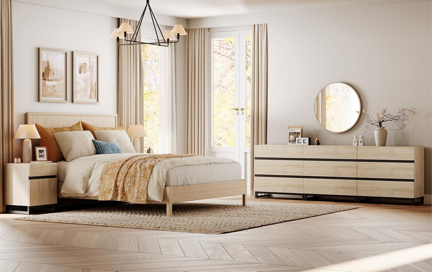 WAMPAT Dresser and Nightstand Set of 3, 63 Inches Dresser with 6 Drawers, 2 Nightstand with Drawer and Cabinet for Bedroom, Bedroom Furniture Set,Brown