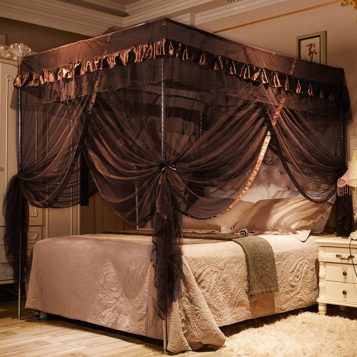 Mengersi Rainbow Canopy Bed Curtains with Lights - Princess Bed Canopy for Girls - Bed Drapes Netting- Bedroom Decoration Accessories,Full