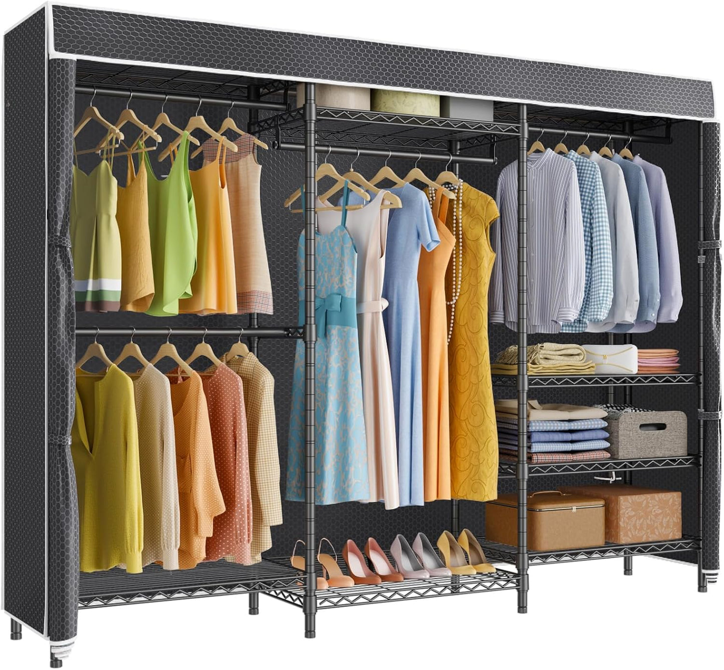 VIPEK V5C Heavy Duty Covered Clothes Rack Portable Bedroom Armoires Rack, Black Metal Clothing Rack with Black Cover, Adjustable Custom Freestanding Closet Wardrobe, Max Load 800LBS
