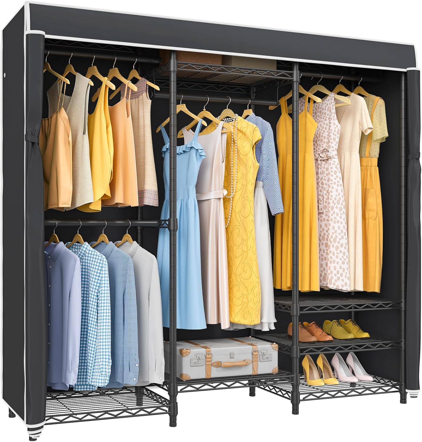 VIPEK V5C Heavy Duty Covered Clothes Rack Portable Bedroom Armoires Rack, Black Metal Clothing Rack with Black Cover, Adjustable Custom Freestanding Closet Wardrobe, Max Load 800LBS