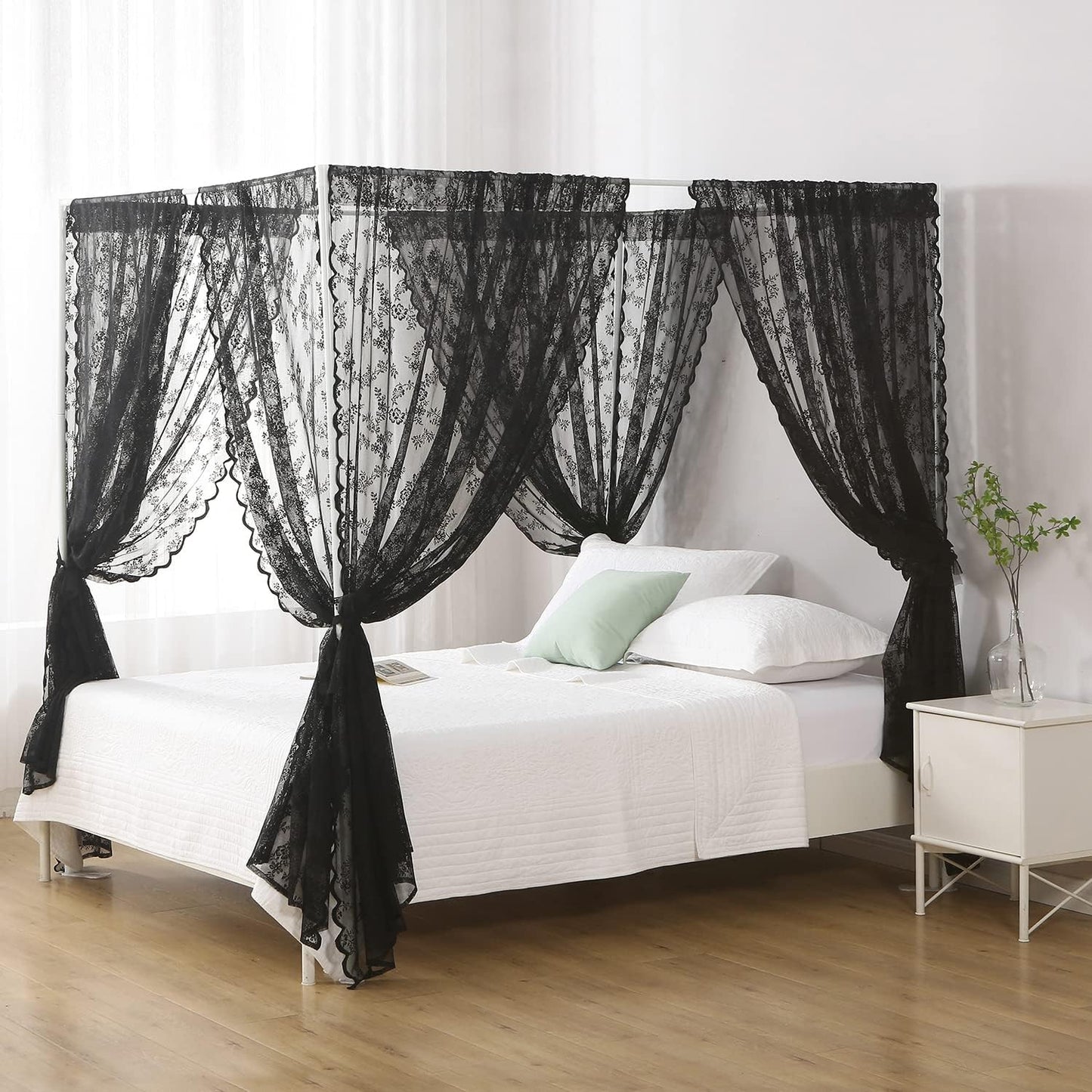 White Canopy Bed Curtain for Queen Bed, Soft Bed Canopy Scarf for Girls Adults (Full/Queen, White)