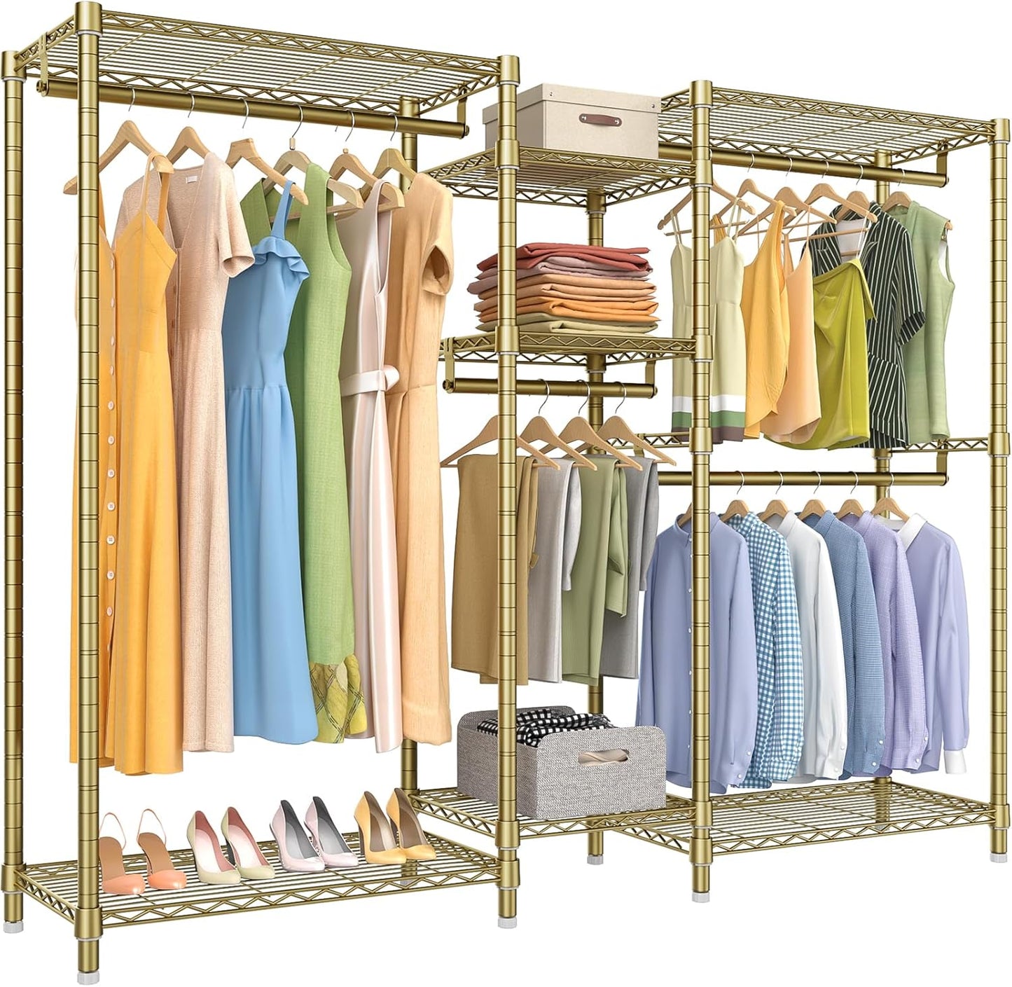 VIPEK Classic V6 Wire Garment Rack Heavy Duty Clothes Racks with Shelves, Freestanding Portable Wardrobe Closet Rack for Hanging Clothes Closet System 68.9" L x 15.7" W x 76.4" H, Load 850LBS, Black