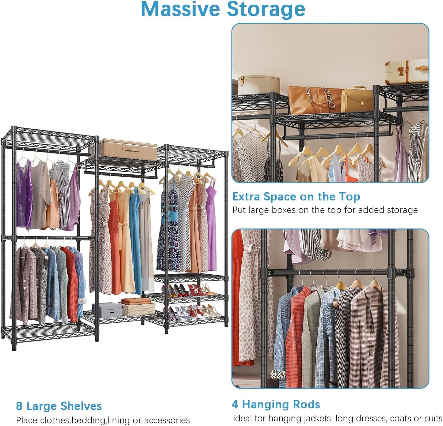 VIPEK V5C Heavy Duty Covered Clothes Rack Portable Bedroom Armoires Rack, Black Metal Clothing Rack with Black Cover, Adjustable Custom Freestanding Closet Wardrobe, Max Load 800LBS