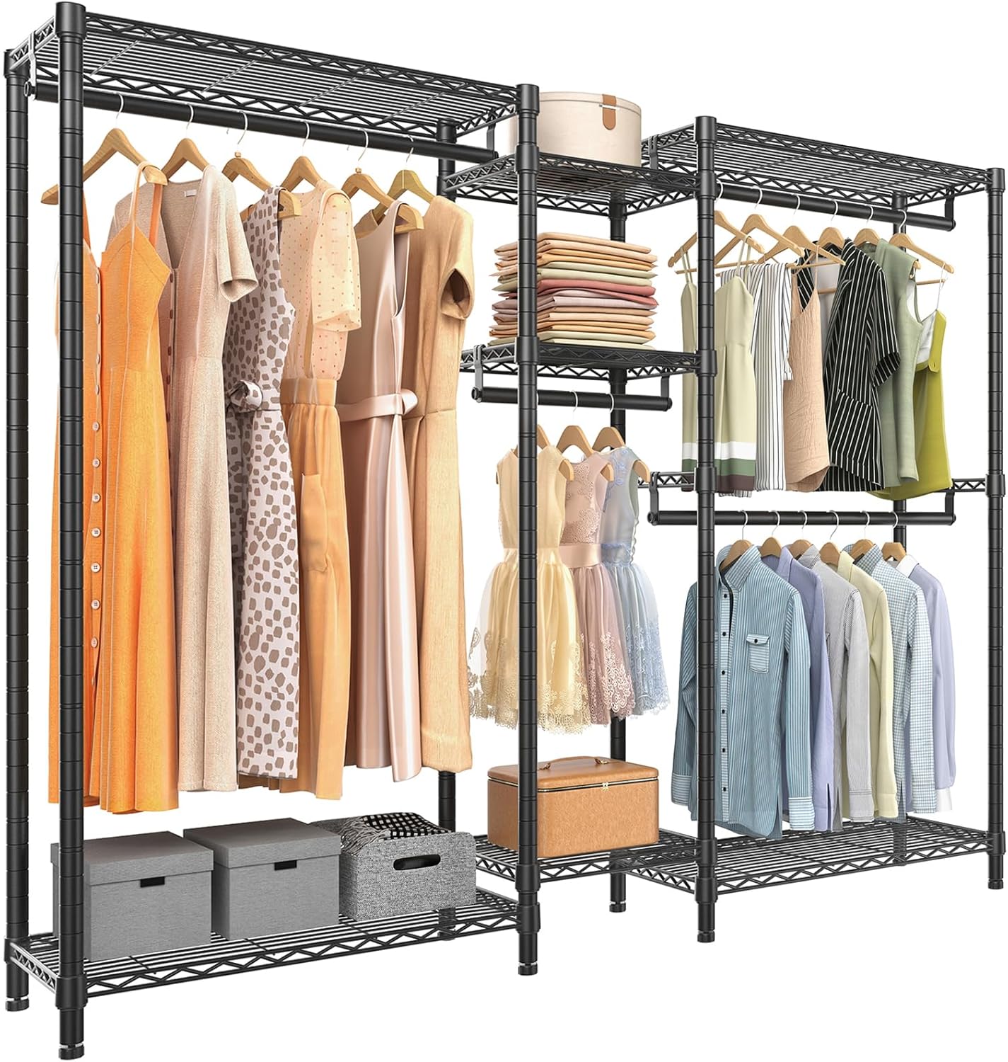 VIPEK Classic V6 Wire Garment Rack Heavy Duty Clothes Racks with Shelves, Freestanding Portable Wardrobe Closet Rack for Hanging Clothes Closet System 68.9" L x 15.7" W x 76.4" H, Load 850LBS, Black