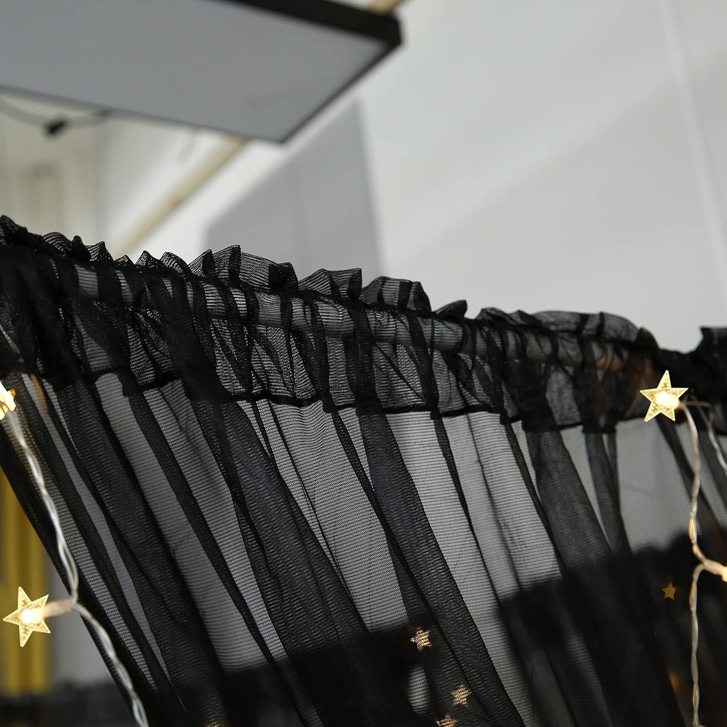 Akiky Canopy for Girls Room Bed Curtains Elegant Sheer Curtain for Twin Full Queen King Size Bed Drapes,8 Panels Canopies with Light,Room Décor(Full/Queen,Black)