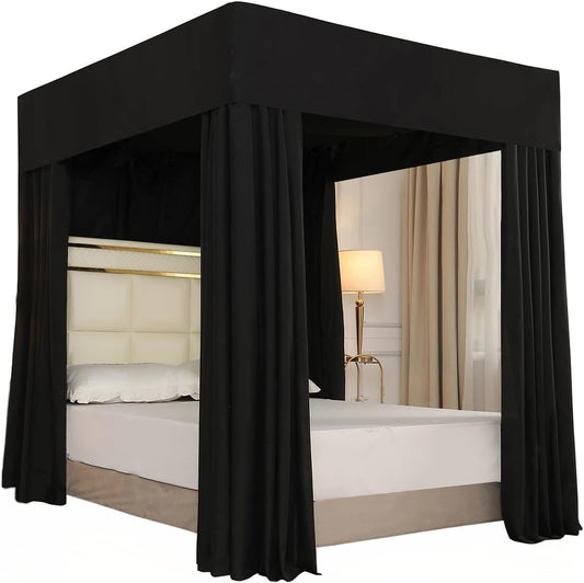 Mengersi Black Four Corner Post Bed Canopy Bed Curtains Sheer Canopy Bedroom Decoration Lightproof,Not Include Poles (King, Black)