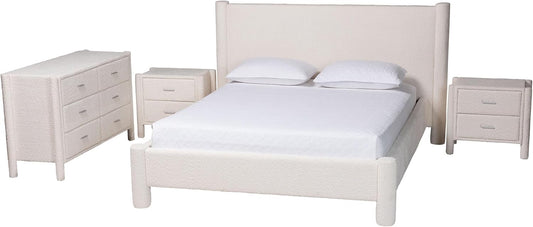 Baxton Studio Laria White Teddy-Bear Fabric King Size 4-Piece Bedroom Set