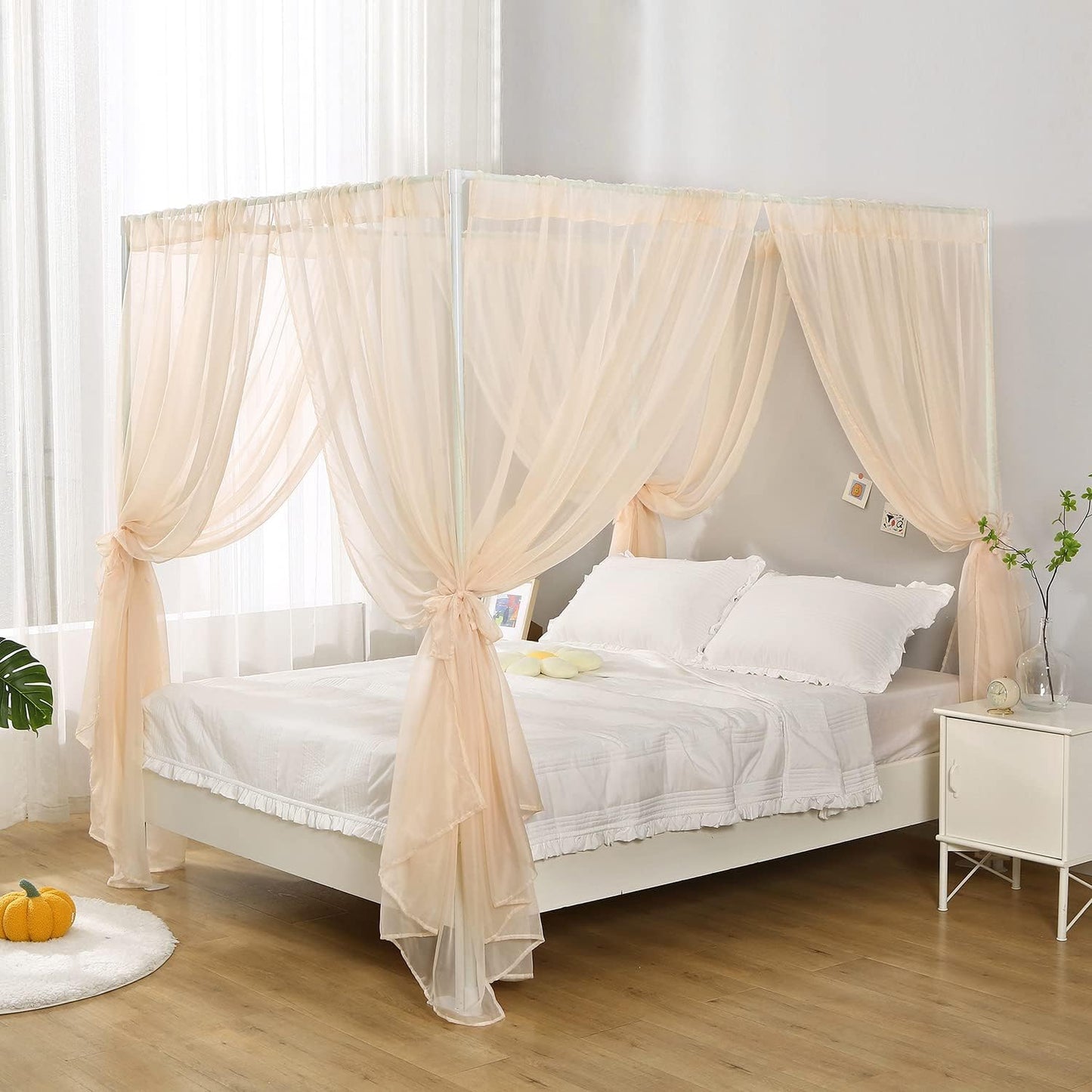 White Canopy Bed Curtain for Queen Bed, Soft Bed Canopy Scarf for Girls Adults (Full/Queen, White)