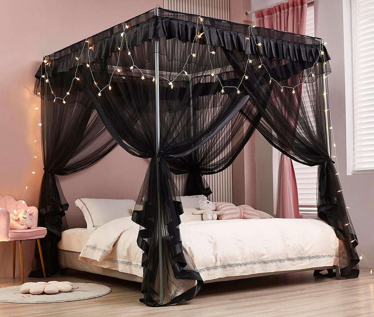 Mengersi Rainbow Canopy Bed Curtains with Lights - Princess Bed Canopy for Girls - Bed Drapes Netting- Bedroom Decoration Accessories,Full