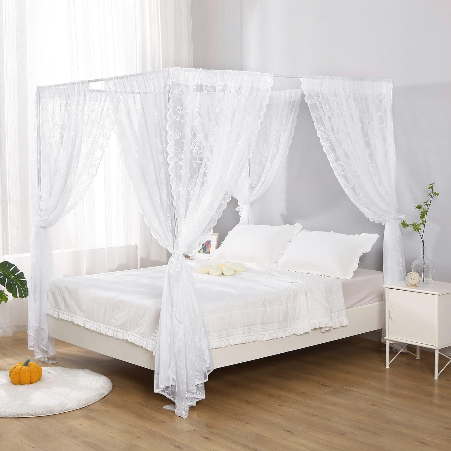 White Canopy Bed Curtain for Queen Bed, Soft Bed Canopy Scarf for Girls Adults (Full/Queen, White)