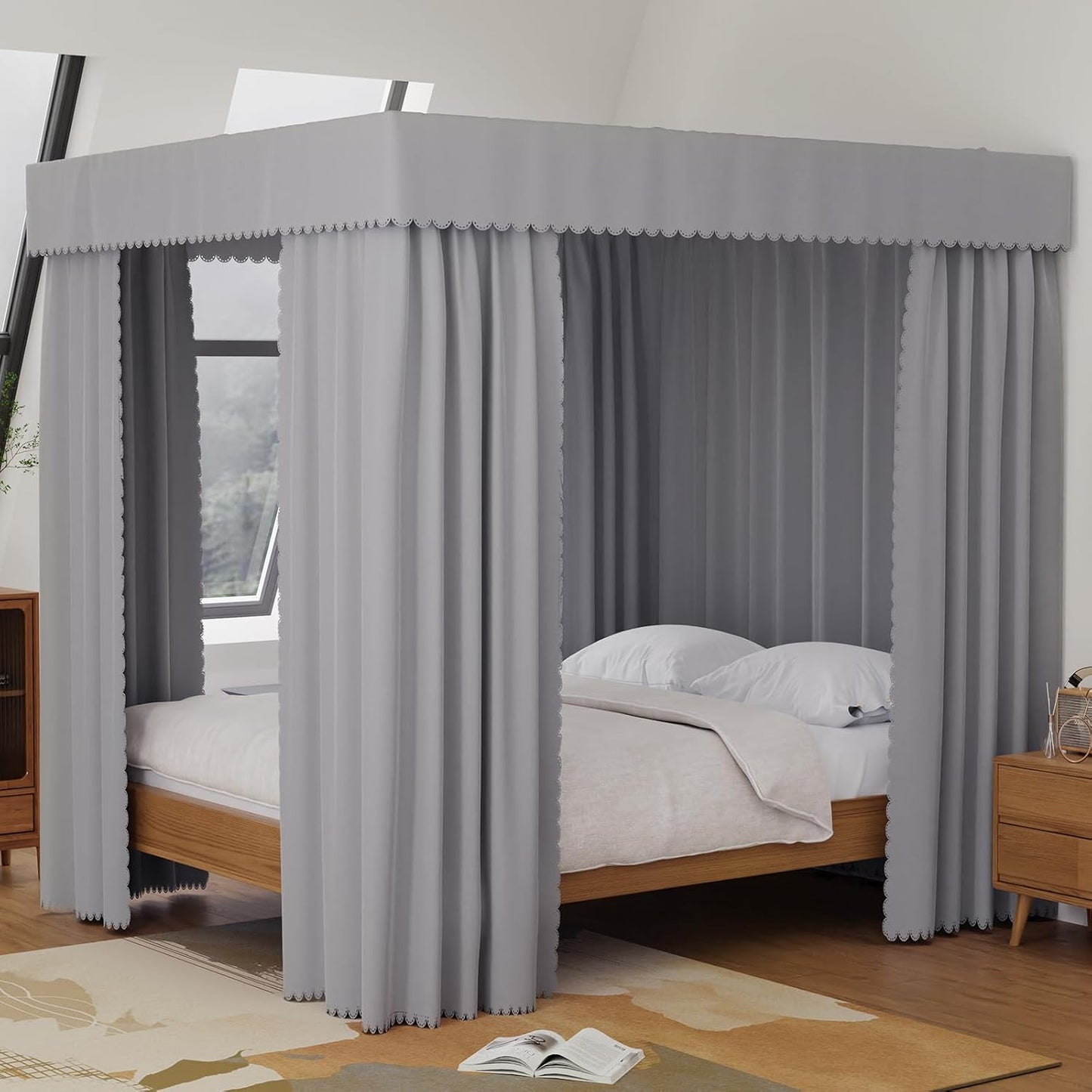 Black Canopy Bed Curtains - 4 Corner Post Bed Curtains Canopy Queen Bed Canopy Curtains for Adults Girls Bedroom Decoration(Black, Queen)