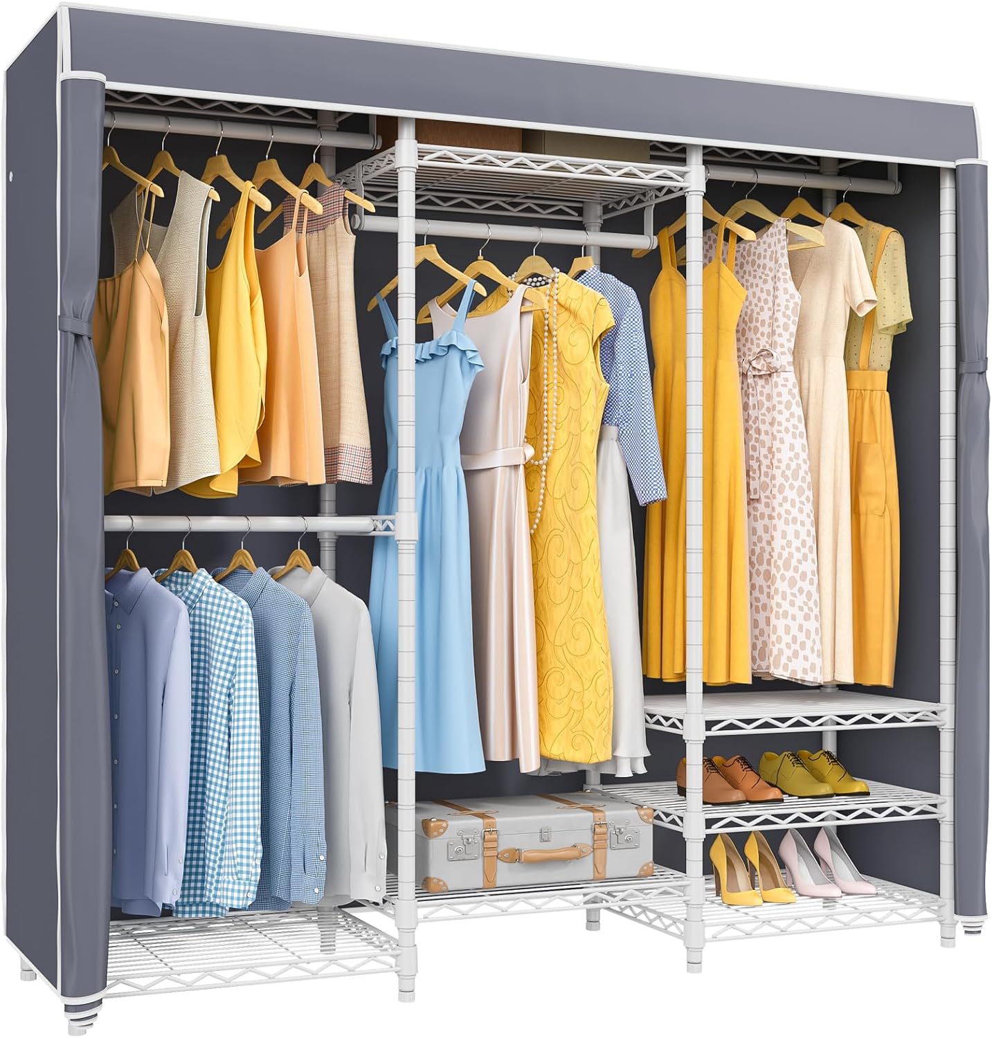 VIPEK V5C Heavy Duty Covered Clothes Rack Portable Bedroom Armoires Rack, Black Metal Clothing Rack with Black Cover, Adjustable Custom Freestanding Closet Wardrobe, Max Load 800LBS