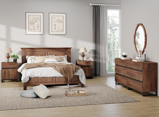 WAMPAT Dresser and Nightstand Set of 3, 63 Inches Dresser with 6 Drawers, 2 Nightstand with Drawer and Cabinet for Bedroom, Bedroom Furniture Set,Brown