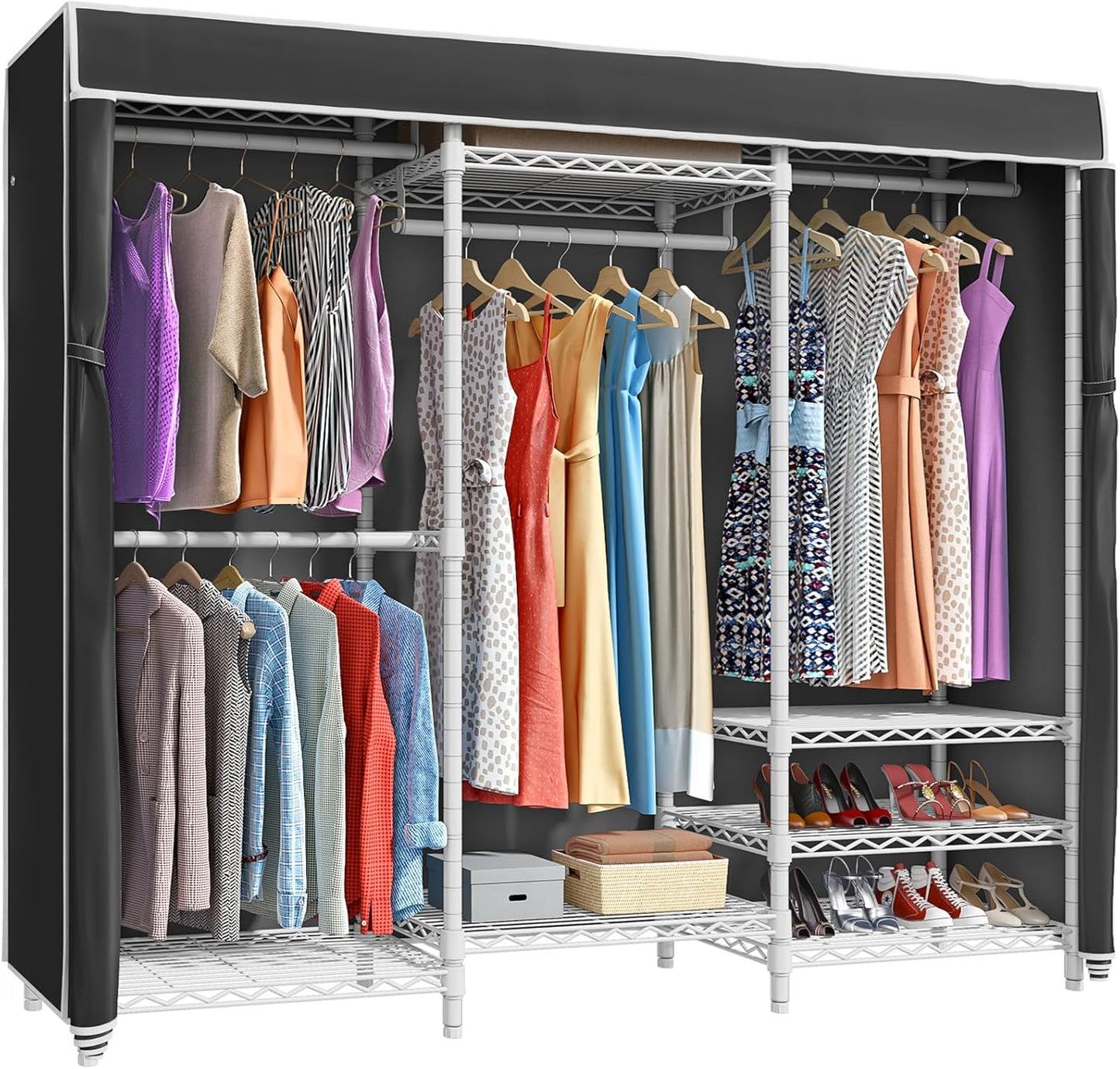 VIPEK V5C Heavy Duty Covered Clothes Rack Portable Bedroom Armoires Rack, Black Metal Clothing Rack with Black Cover, Adjustable Custom Freestanding Closet Wardrobe, Max Load 800LBS