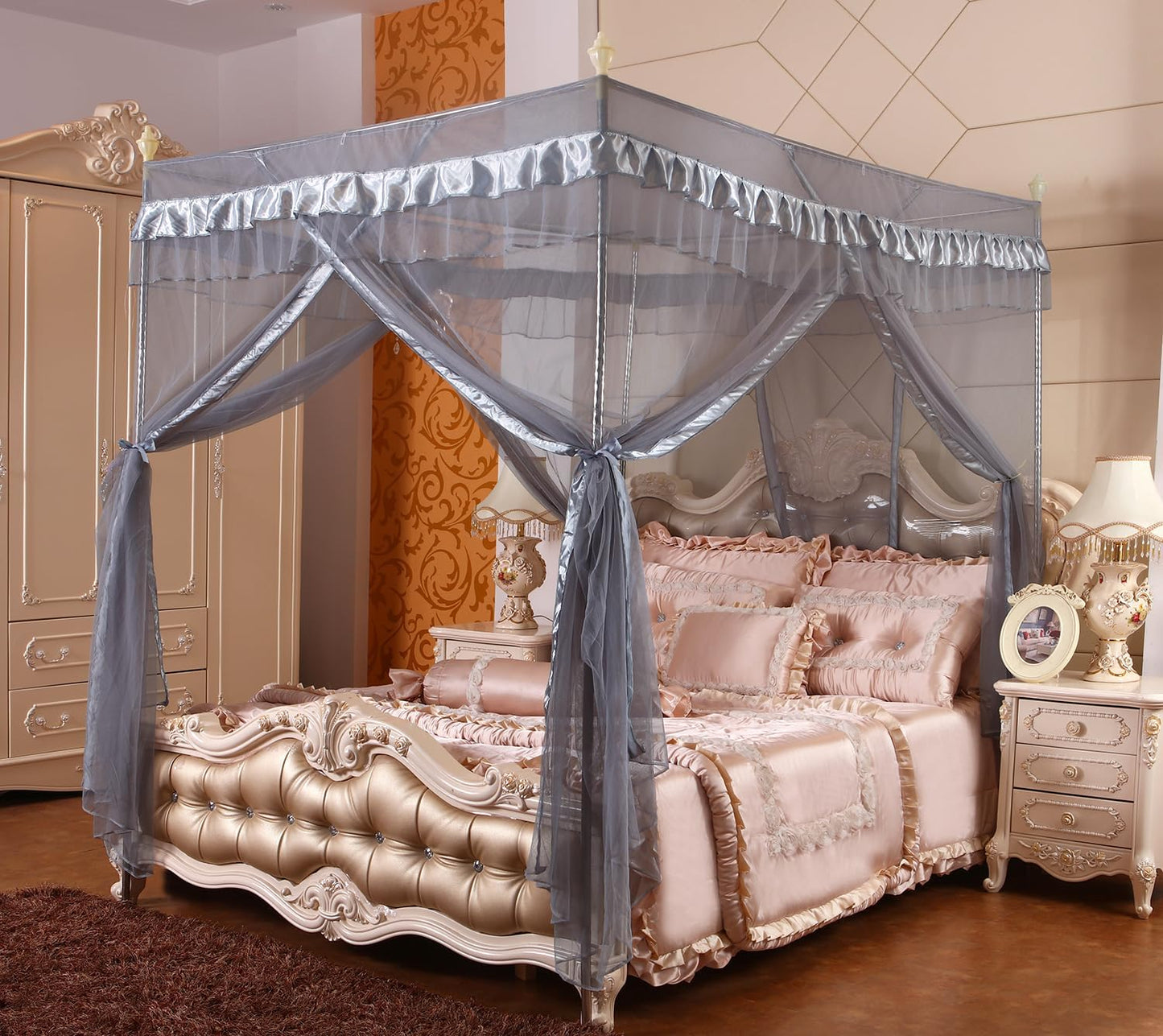 Mengersi Rainbow Canopy Bed Curtains with Lights - Princess Bed Canopy for Girls - Bed Drapes Netting- Bedroom Decoration Accessories,Full