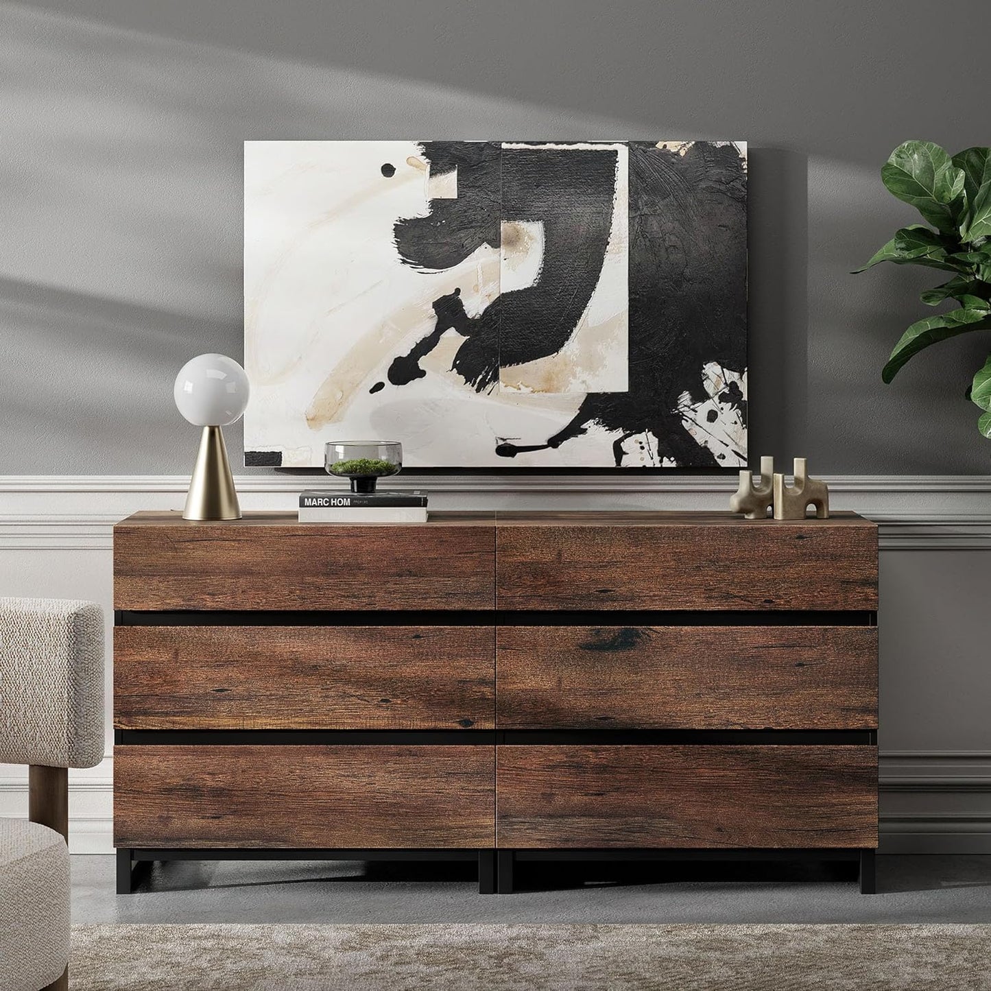 WAMPAT Dresser and Nightstand Set of 3, 63 Inches Dresser with 6 Drawers, 2 Nightstand with Drawer and Cabinet for Bedroom, Bedroom Furniture Set,Brown